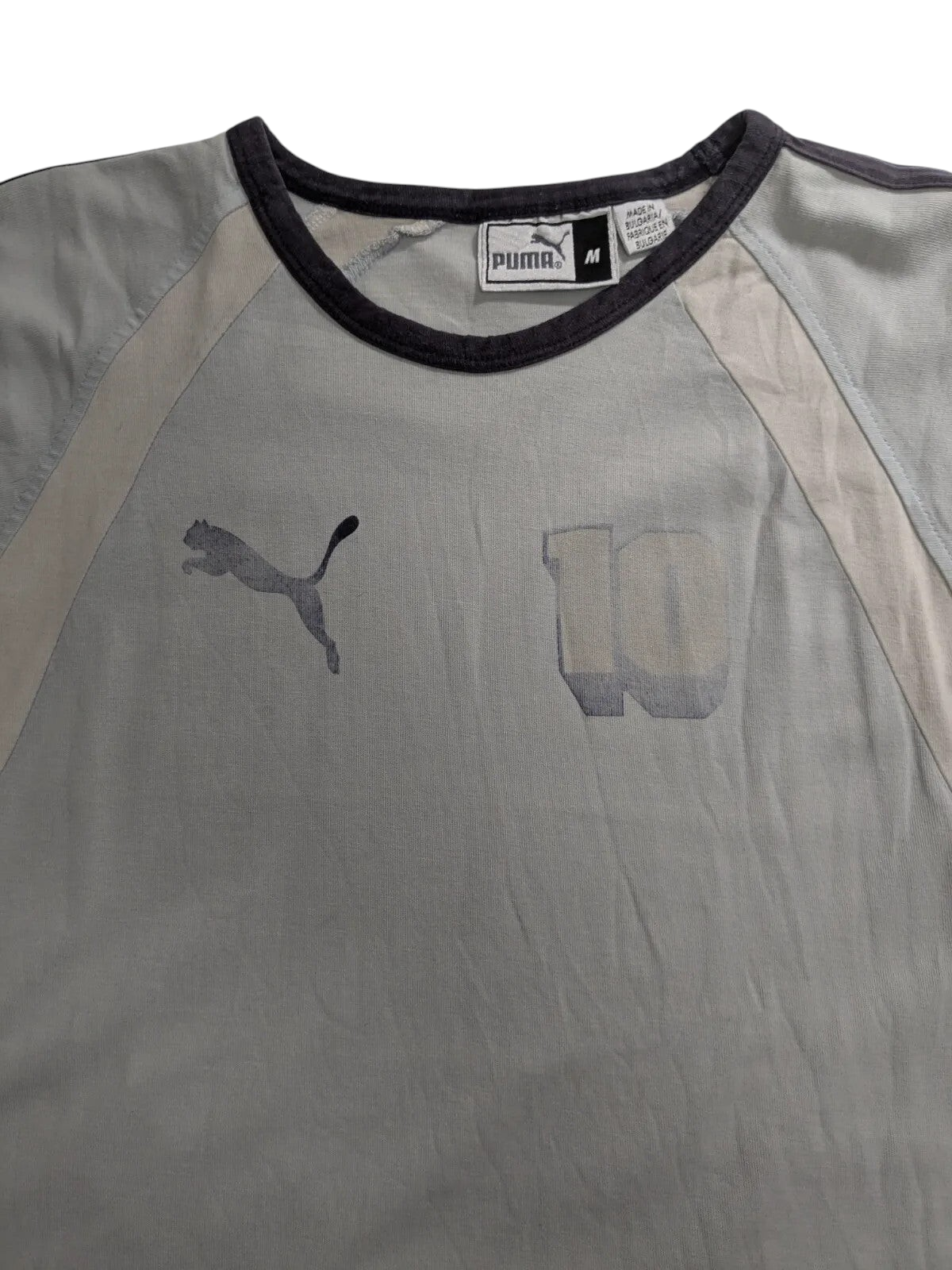 My Store grey PUMA football shirt with raglan sleeves, crew neck, and number 10 graphic print in size medium.