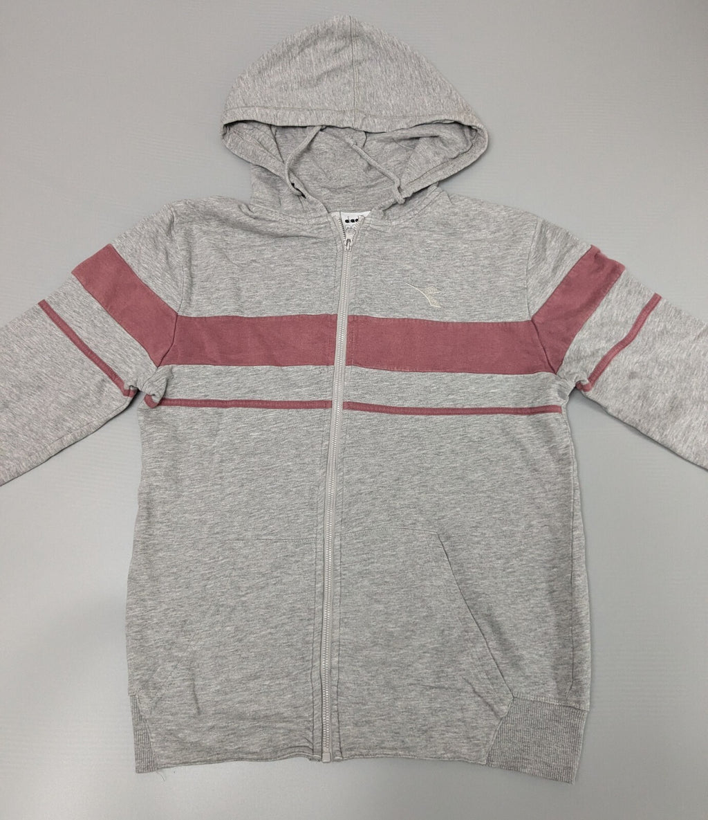 Diadora Hoodie Womens M Grey Pink Full Zip Sweatshirt