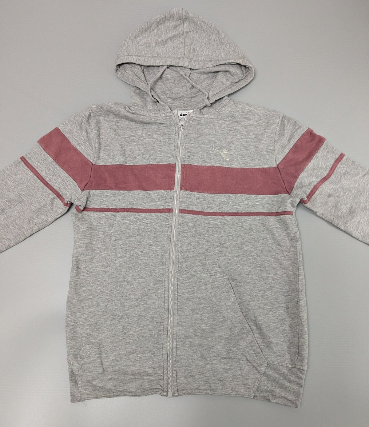 Diadora Hoodie Womens M Grey Pink Full Zip Sweatshirt
