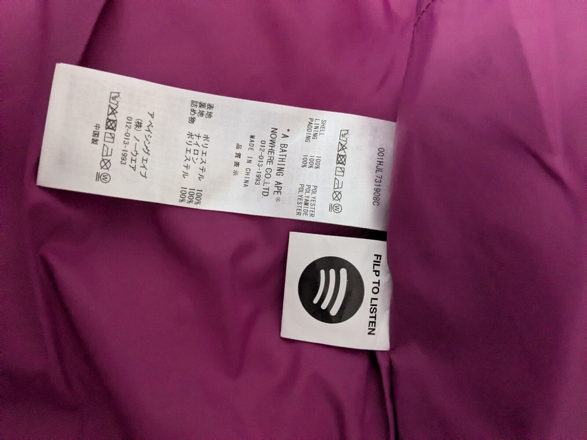 A Bathing Ape Syna World Padded Jacket Mens M Purple Camo Hooded