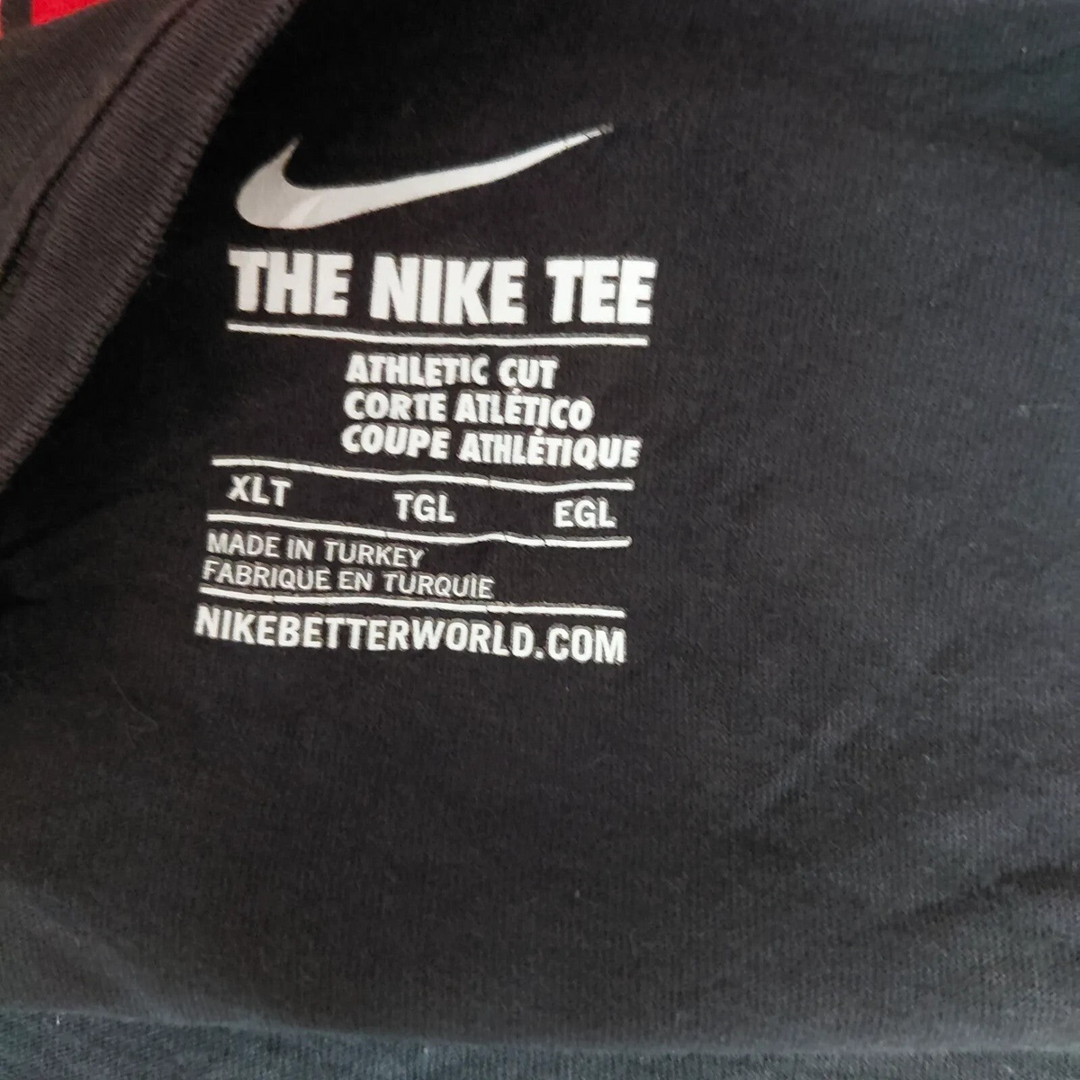 My Store Nike The Nike Tee black athletic cut t-shirt interior neck label showing size XL and branding details