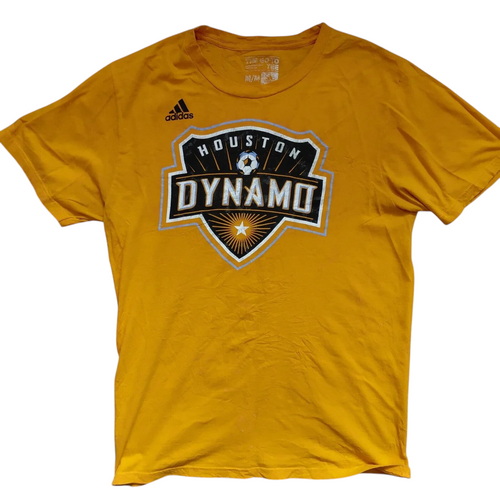 My Store yellow adidas Houston Dynamo graphic crew neck t-shirt in 100% cotton, size medium.
