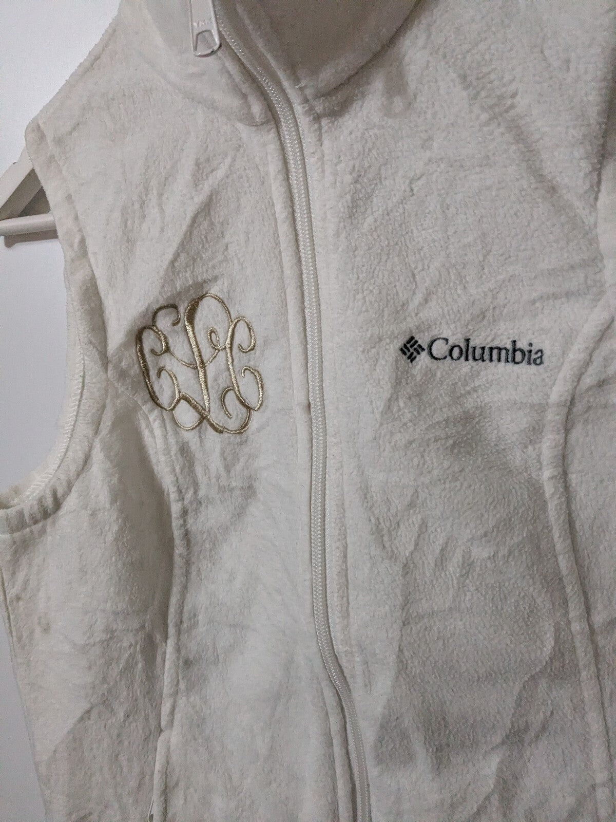 Columbia Fleece Vest Womens L White Full Zip Mock Neck Outdoor