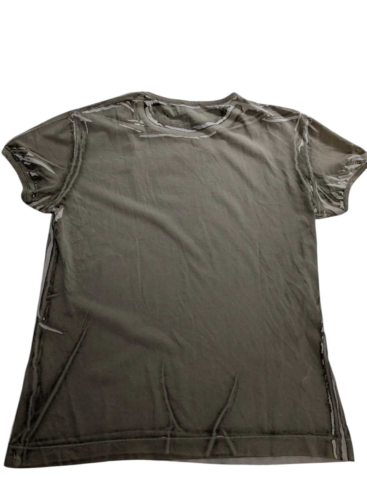 My Store khaki cotton short sleeve t-shirt with distressed graphic details on the back