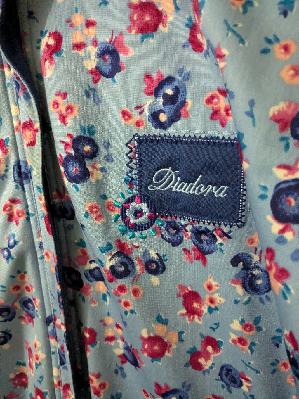 Diadora Windbreaker Jacket Mens M Blue Red Floral Retro Full-Zip