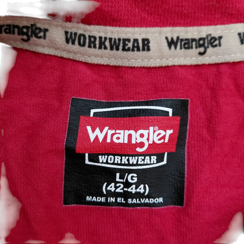 My Store Wrangler Workwear pink crew neck t-shirt size large label detail
