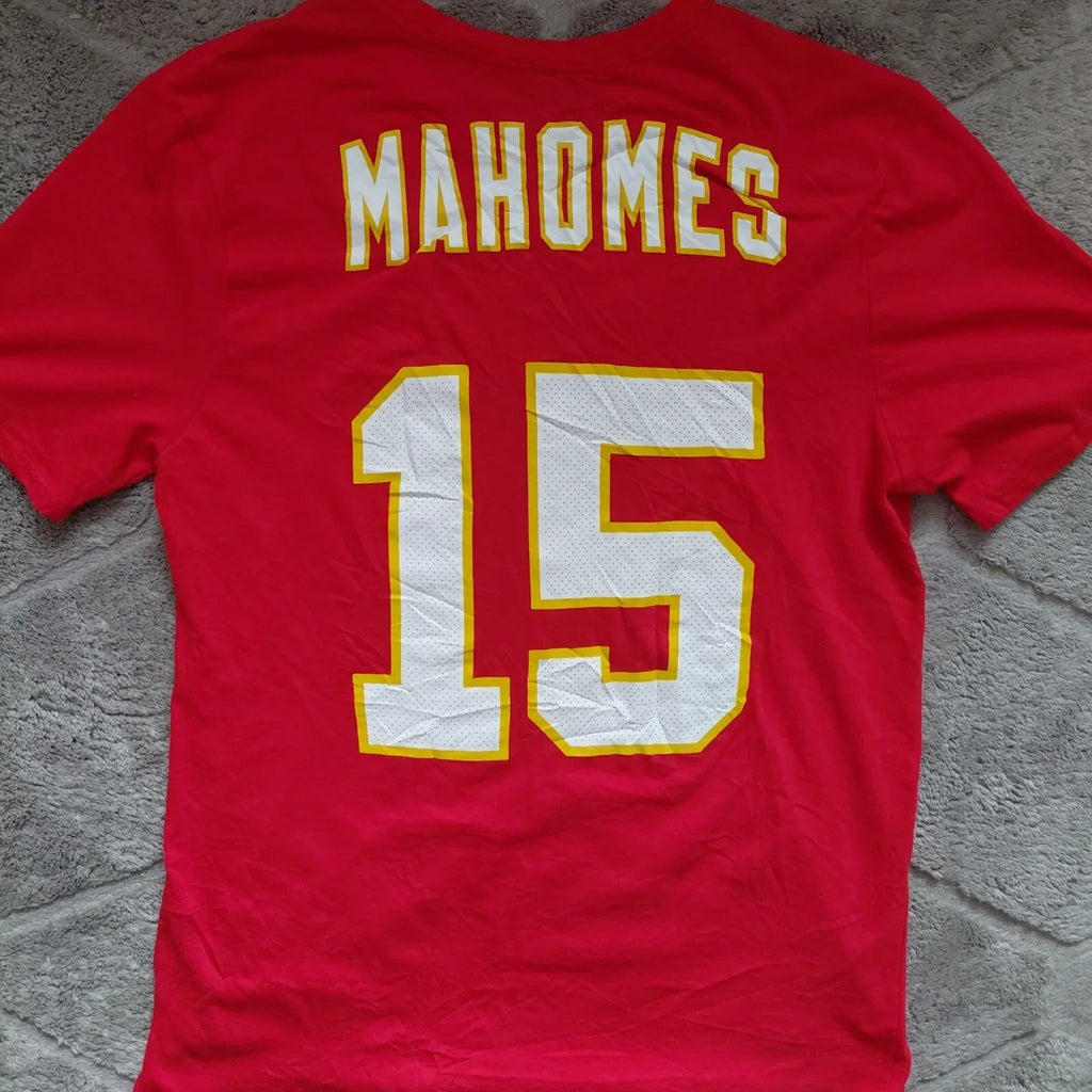 Nike Crew Neck T Shirt Mens Large Red Dri Fit Mahomes 15 Kansas City Chiefs Logo