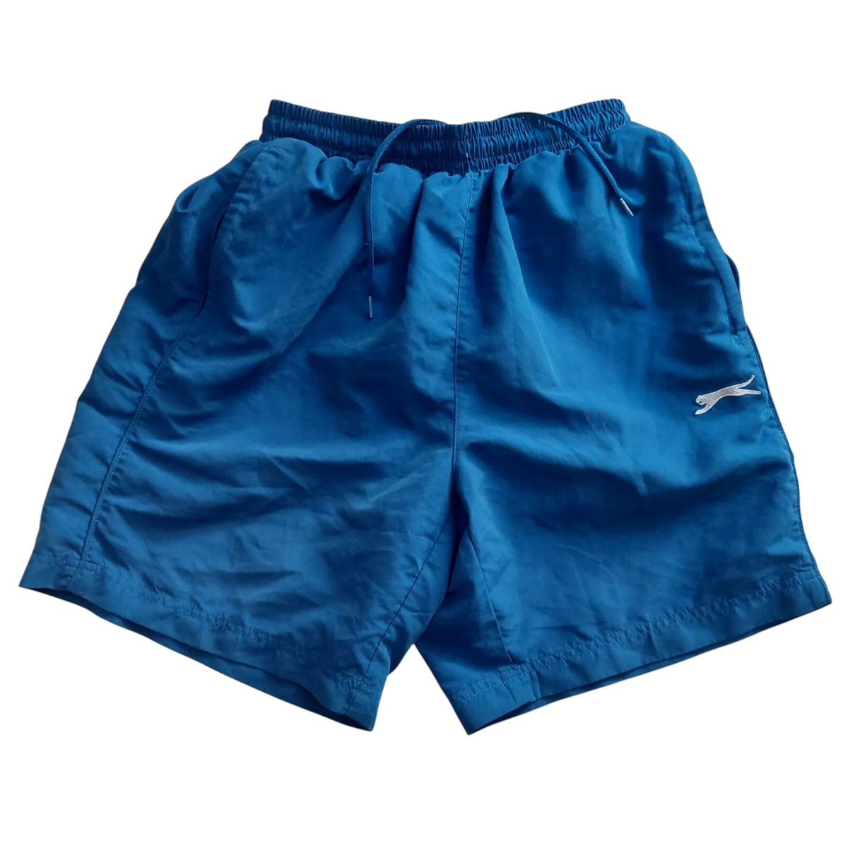 My Store Slazenger blue athletic shorts with a drawstring waist and white logo detail in size small.