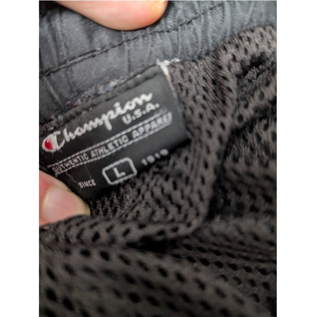 Champion Track Pants Mens L Black Taped Side Joggers Y2K