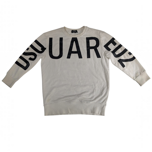 My Store Dsquared2 white cotton sweatshirt with bold black logo print across the chest and sleeves