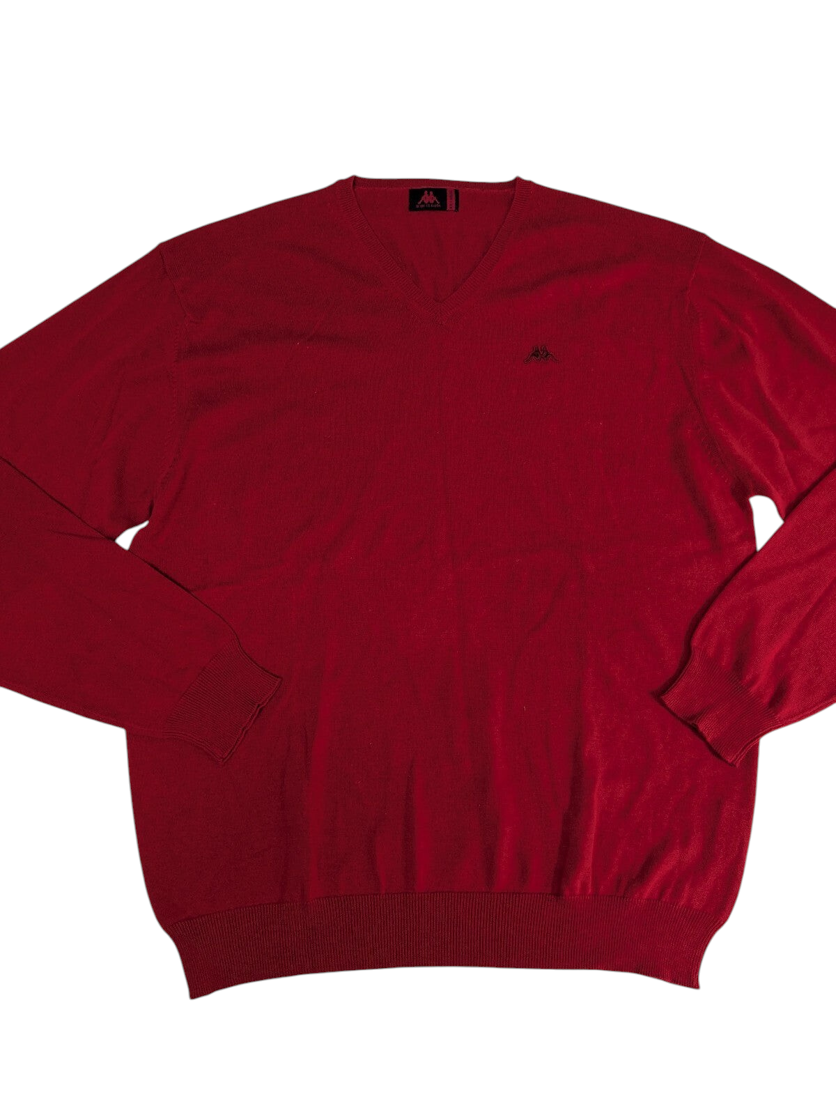 My Store Kappa red V-neck sweater with long sleeves, ribbed hem, and embroidered chest logo