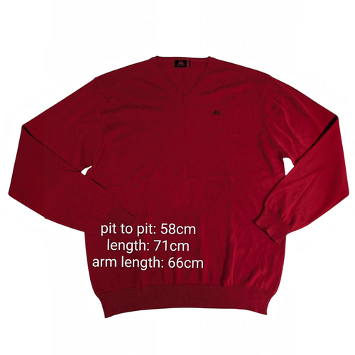My Store red Kappa V-neck sweater with long sleeves, ribbed cuffs, and a small embroidered logo on the chest.
