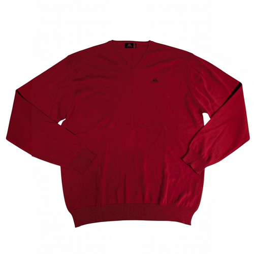 My Store Kappa red V-neck sweater with long sleeves, ribbed hem, and embroidered chest logo