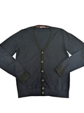 My Store navy V-neck button-down cardigan sweater made from a soft cotton and polyester blend.