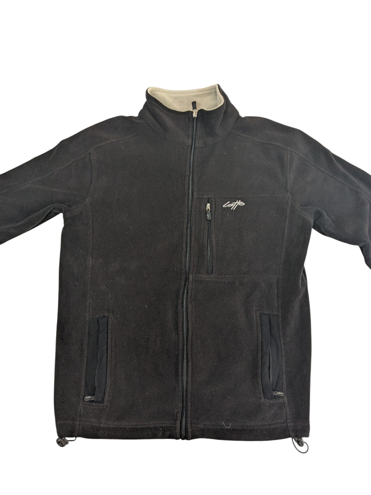 My Store Lotto black full-zip fleece jacket with high collar, zippered chest pocket, and soft interior lining.