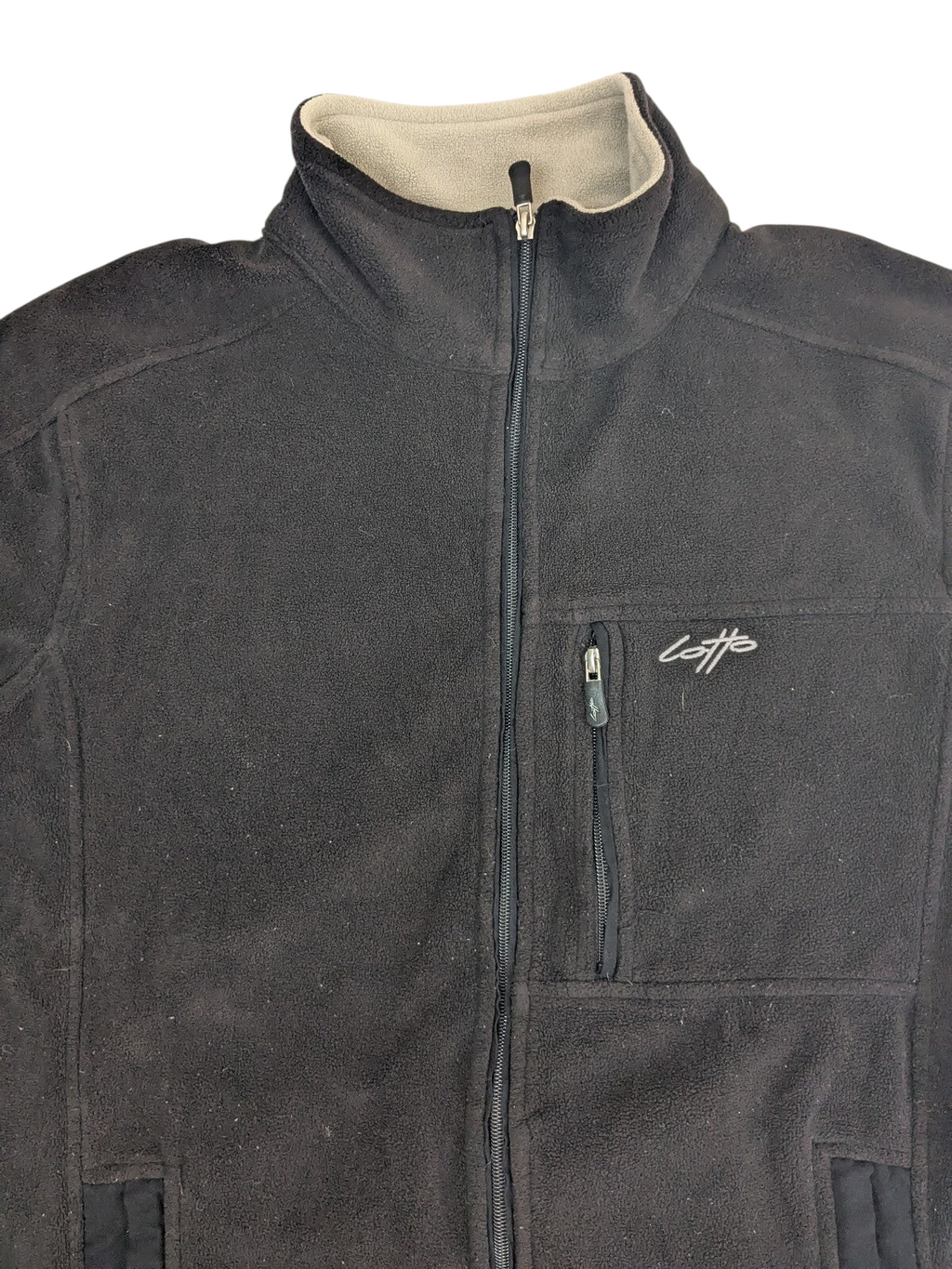 My Store Lotto black fleece jacket with full-zip closure, high collar, and zippered chest pocket.