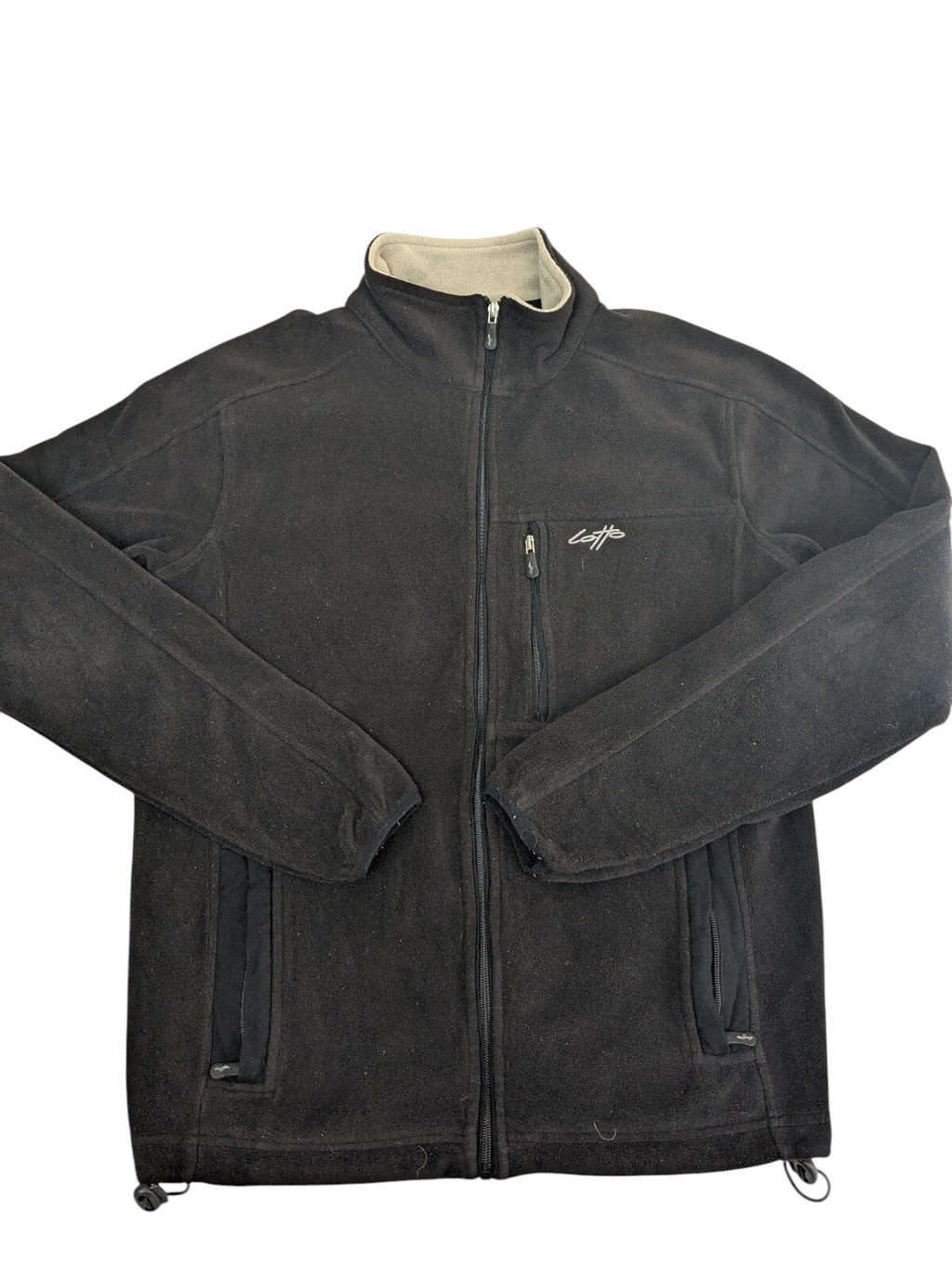 My Store Lotto black full-zip fleece jacket with high collar, zippered chest pocket, and soft interior lining.