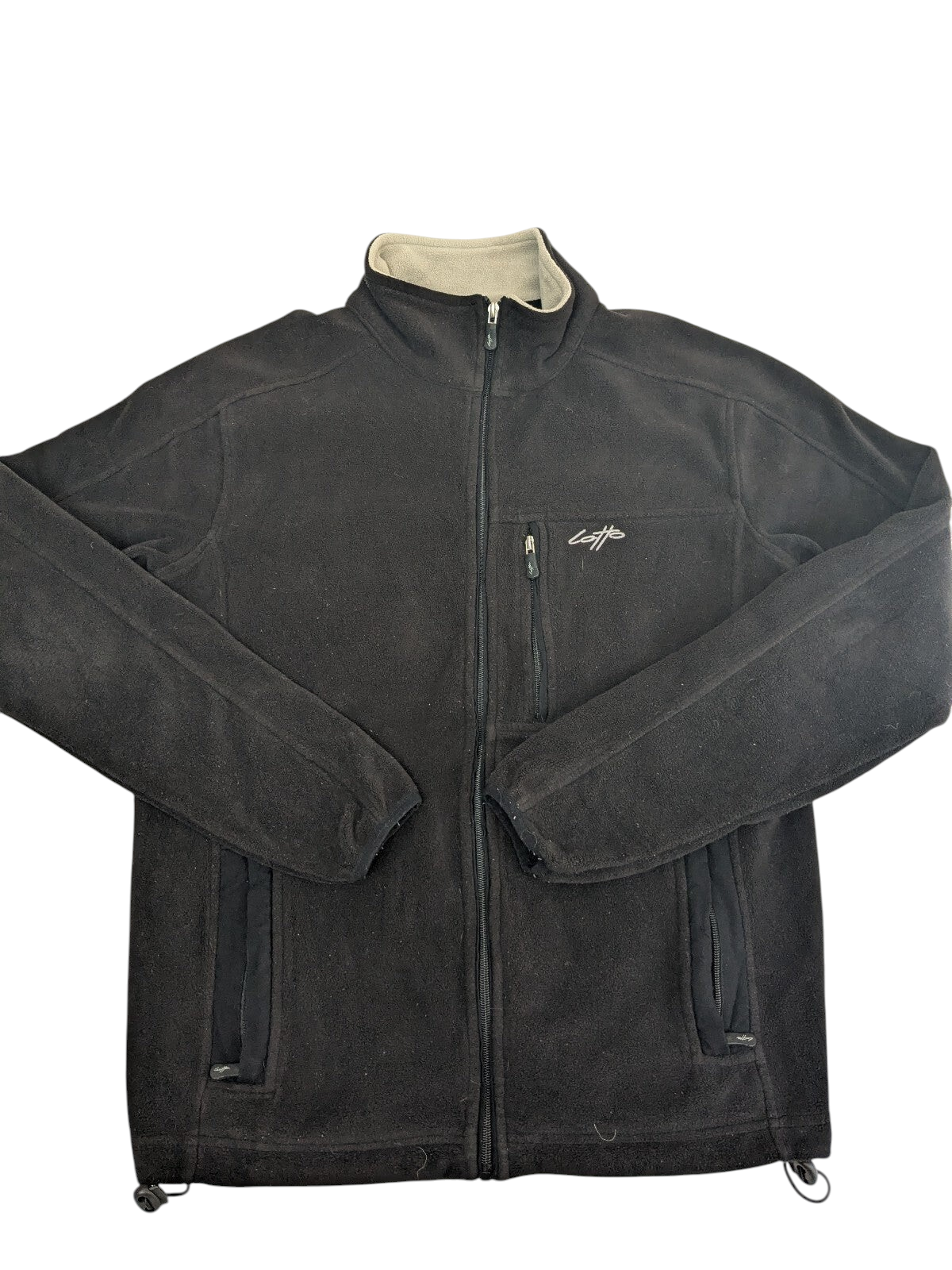My Store Lotto black full-zip fleece jacket with high collar, zippered chest pocket, and soft interior lining.