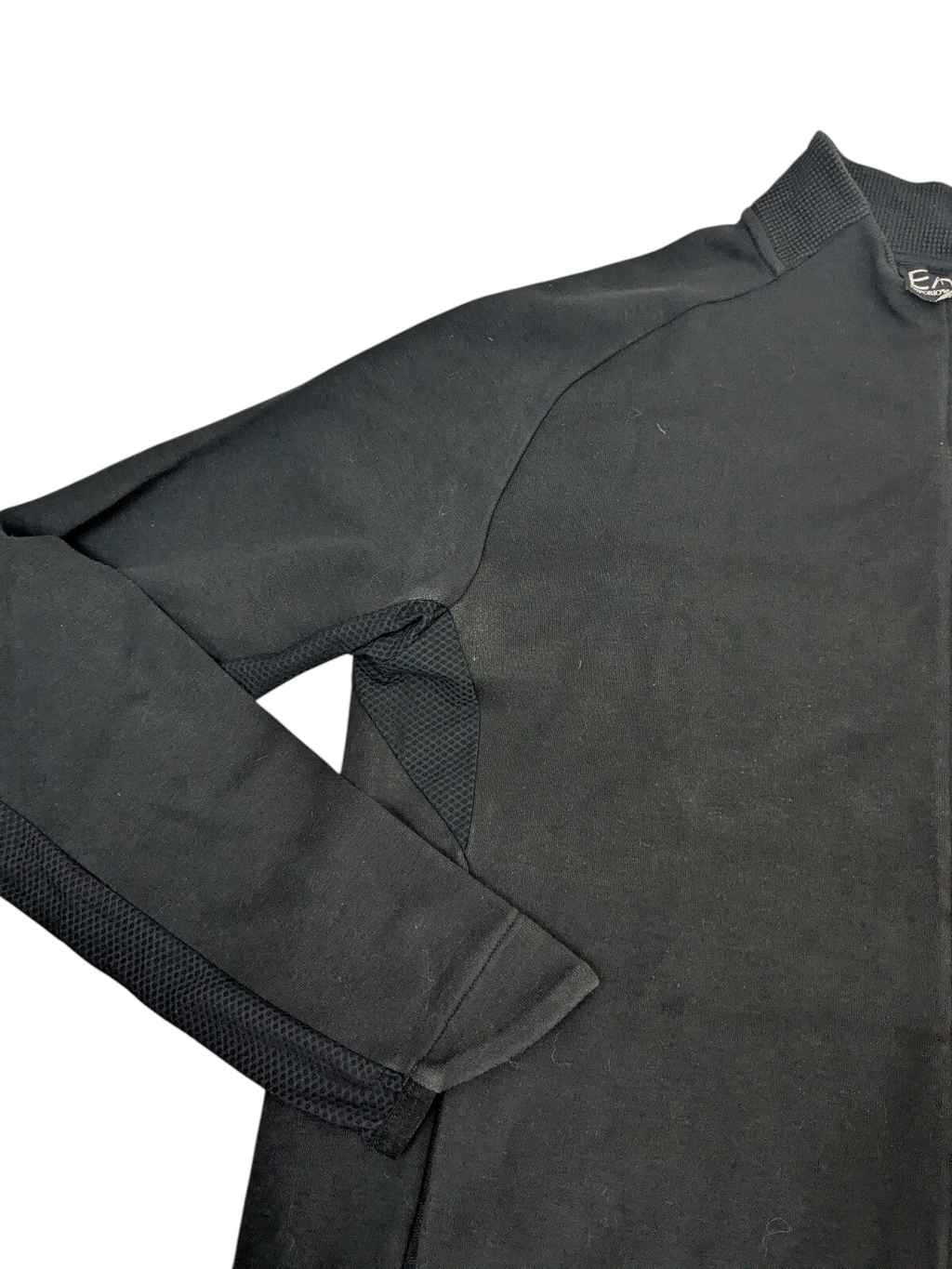 My Store EA7 Emporio Armani black full-zip track jacket with underarm mesh panels for breathability.
