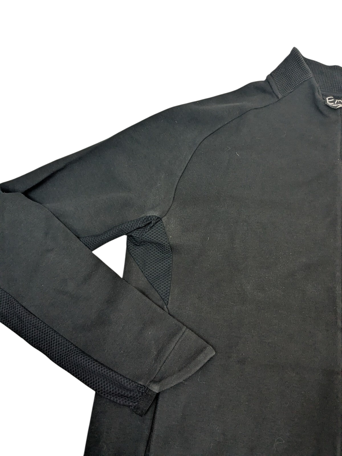 My Store EA7 Emporio Armani black full-zip track jacket with underarm mesh panels for breathability.
