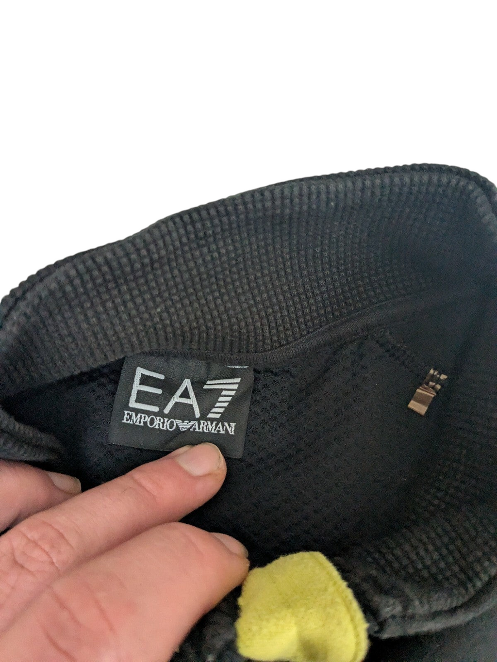 My Store EA7 Emporio Armani black track jacket interior label with mesh texture and full zip detail