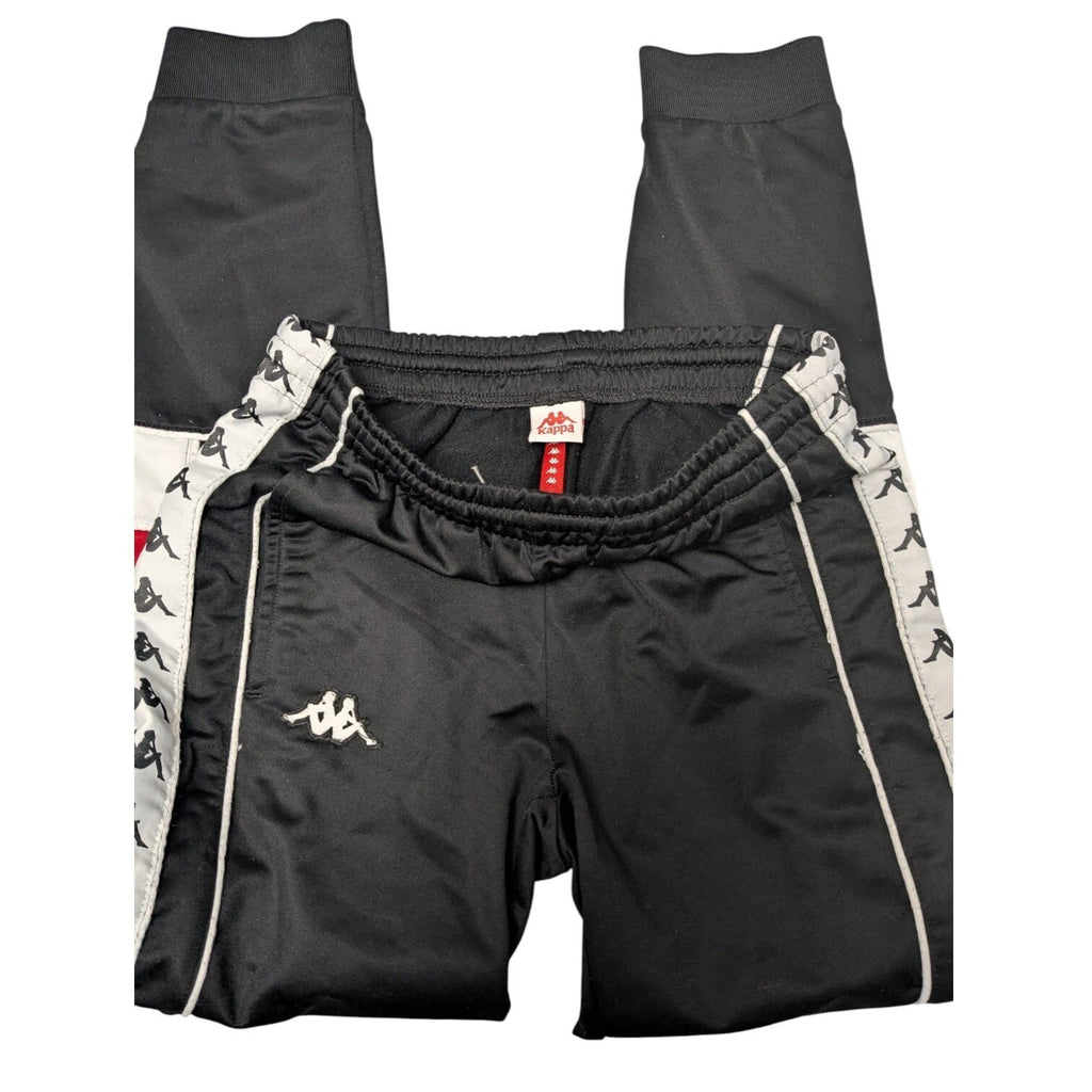 Kappa Track Pants Mens M Black White Logo Taped Side Joggers
