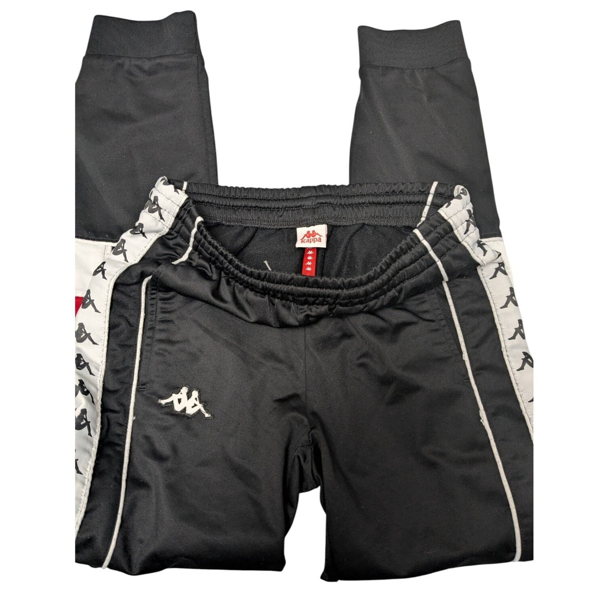 Kappa Track Pants Mens M Black White Logo Taped Side Joggers