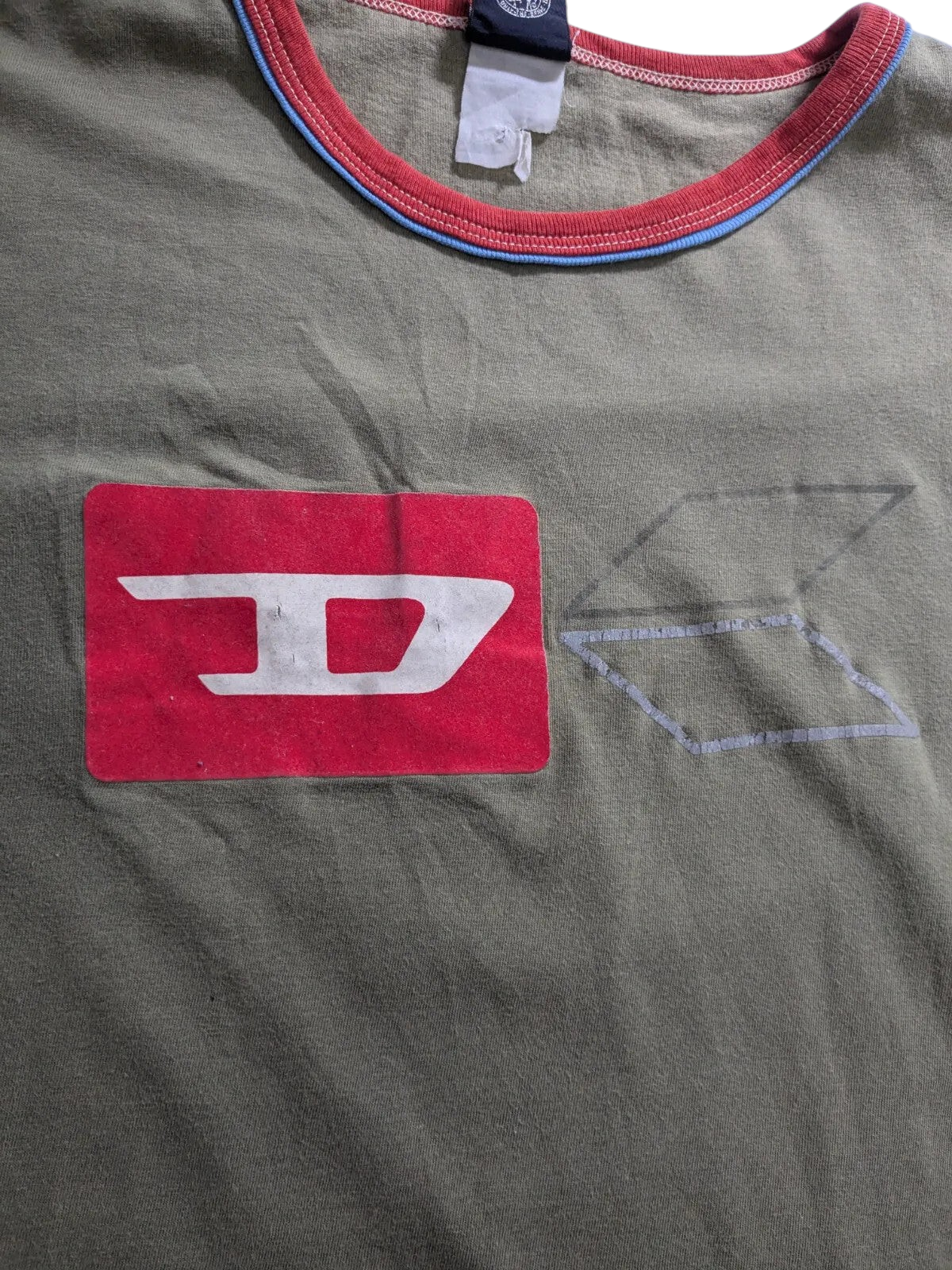 Diesel T-Shirt Medium Olive Green Cotton Logo Graphic Print Short Sleeve