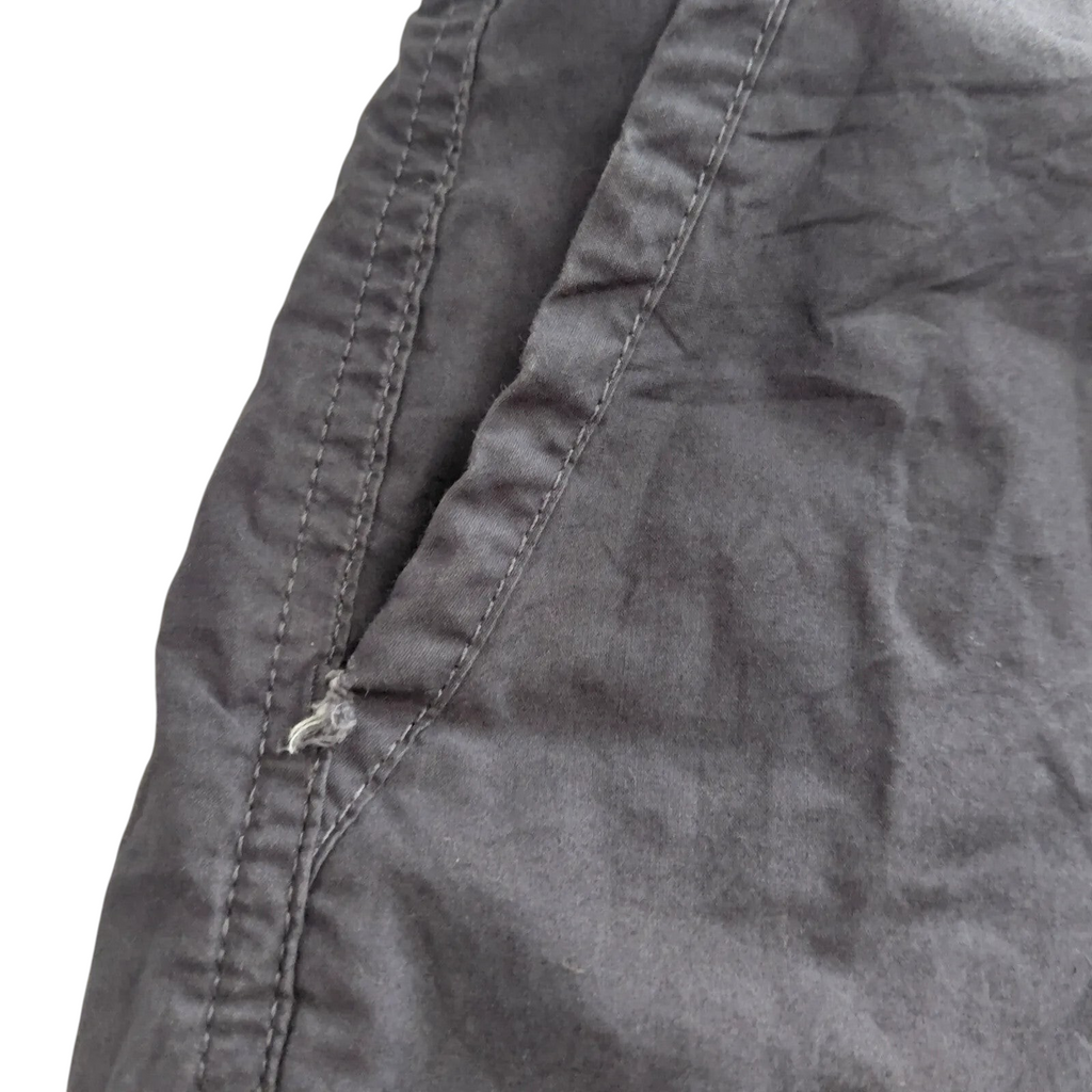 My Store grey Columbia chino shorts featuring a close-up of the pocket stitching detail