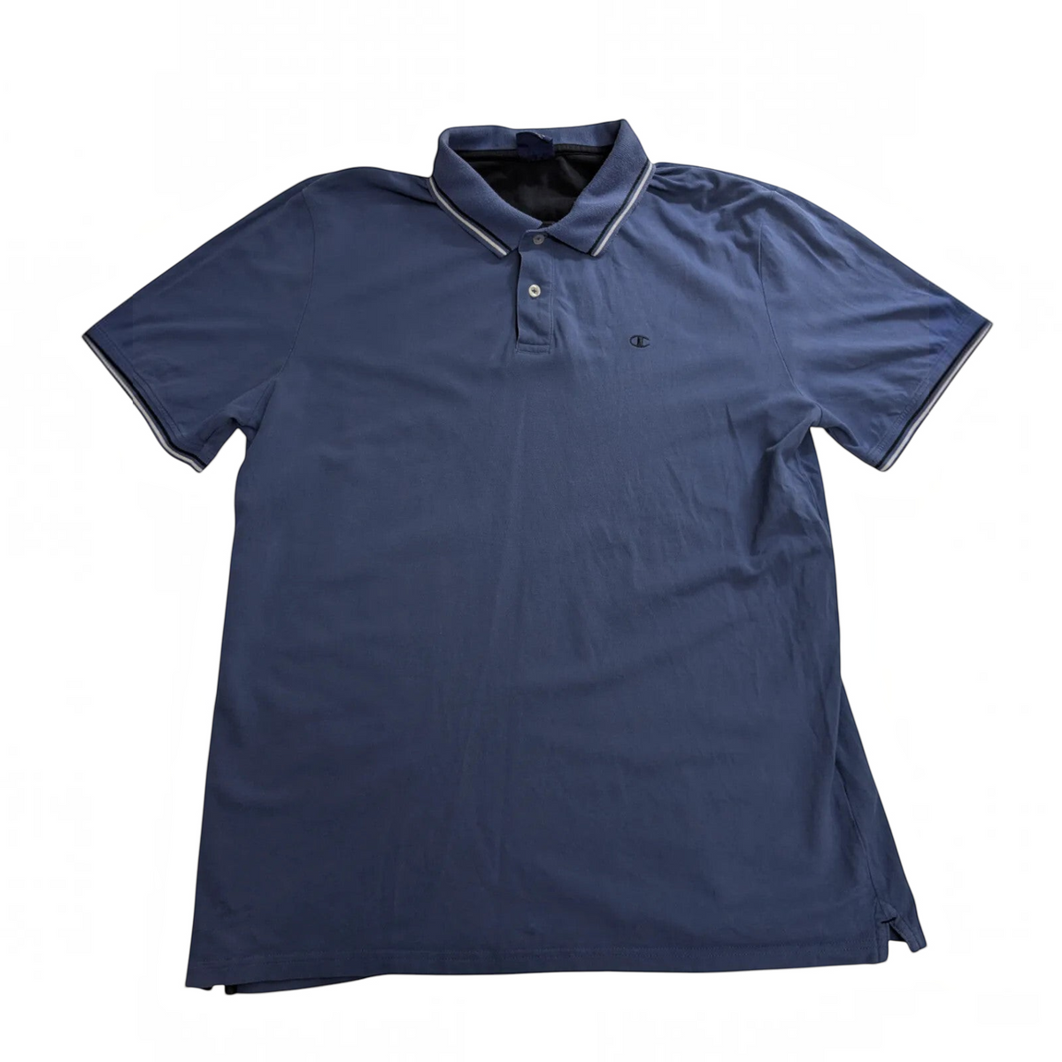 My Store Champion blue cotton pique polo shirt for men in size 3XL with striped collar trim and logo detail