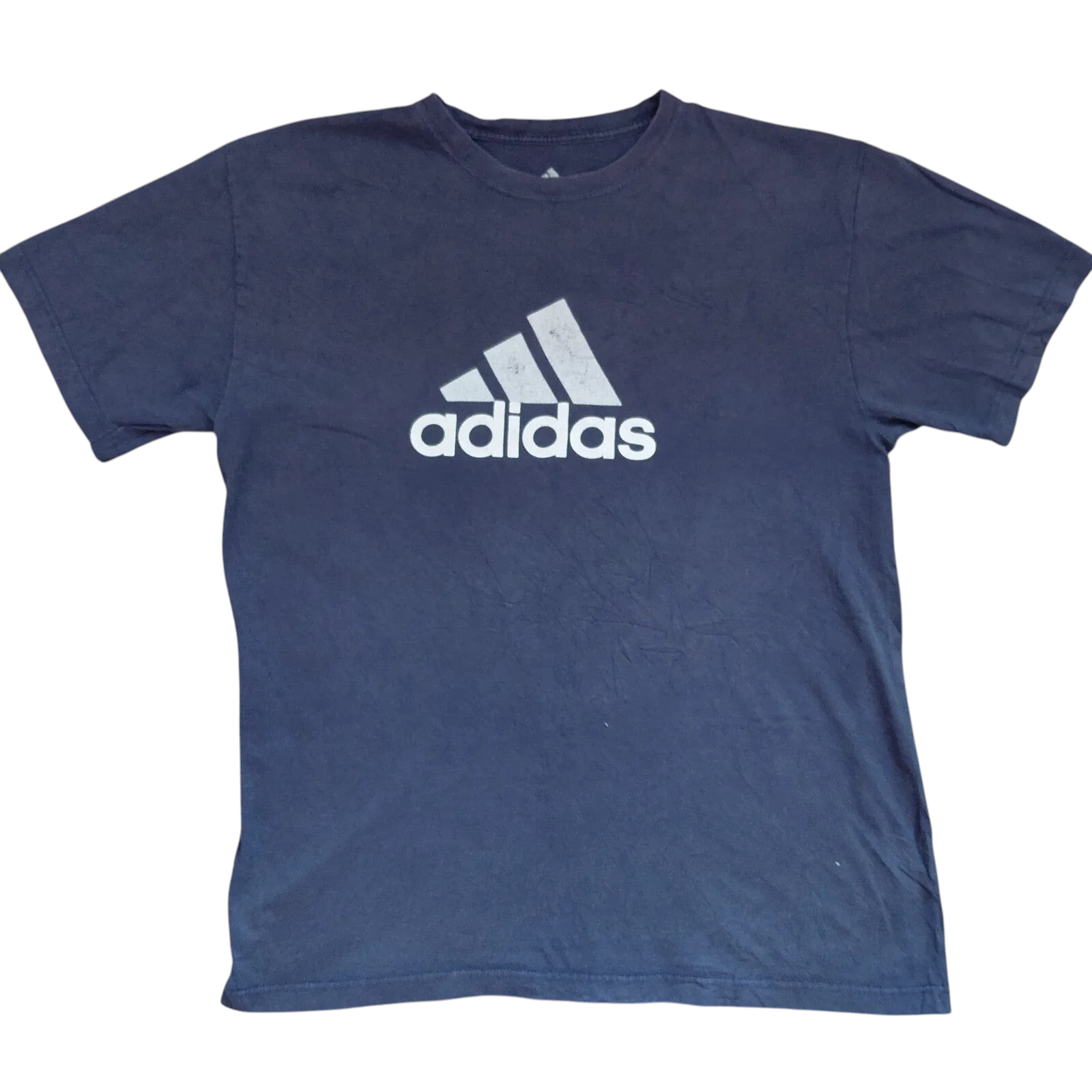 My Store navy blue Adidas crew neck cotton t-shirt with a white graphic logo on the front