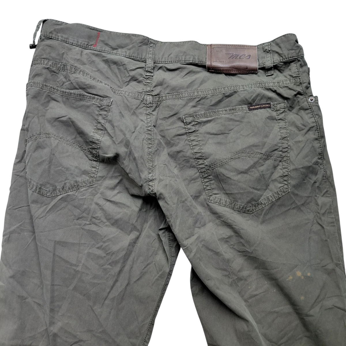 My Store MCS Marlboro Classics olive green regular fit cargo pants with back pockets and leather brand patch