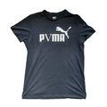 My Store black Puma crew neck t-shirt with white graphic logo on front, size XL, short sleeve streetwear style.