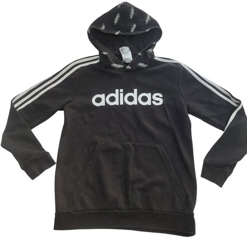 My Store black adidas pullover hoodie with white logo, three stripes on sleeves, and branded hood lining.