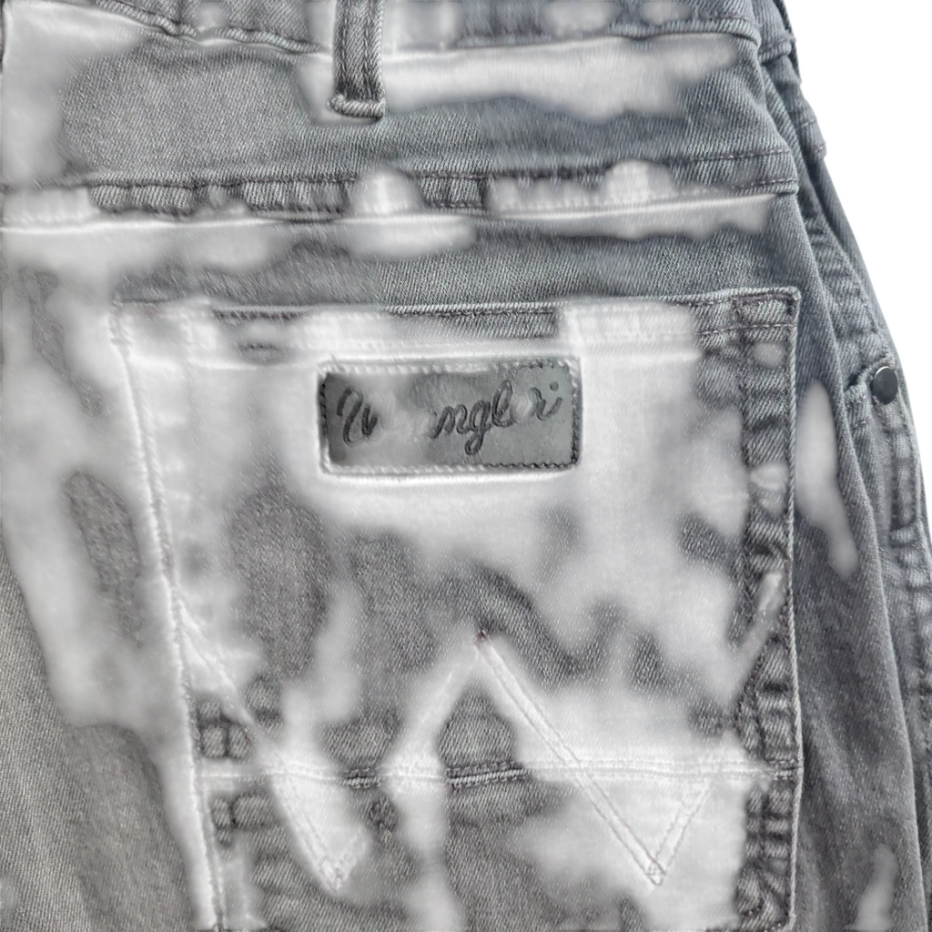 My Store Wrangler Greensboro grey denim jeans featuring a back pocket with the signature leather brand patch