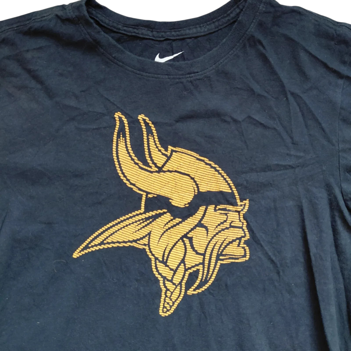 My Store Nike black cotton crew neck t-shirt featuring a gold Minnesota Vikings logo graphic on the chest