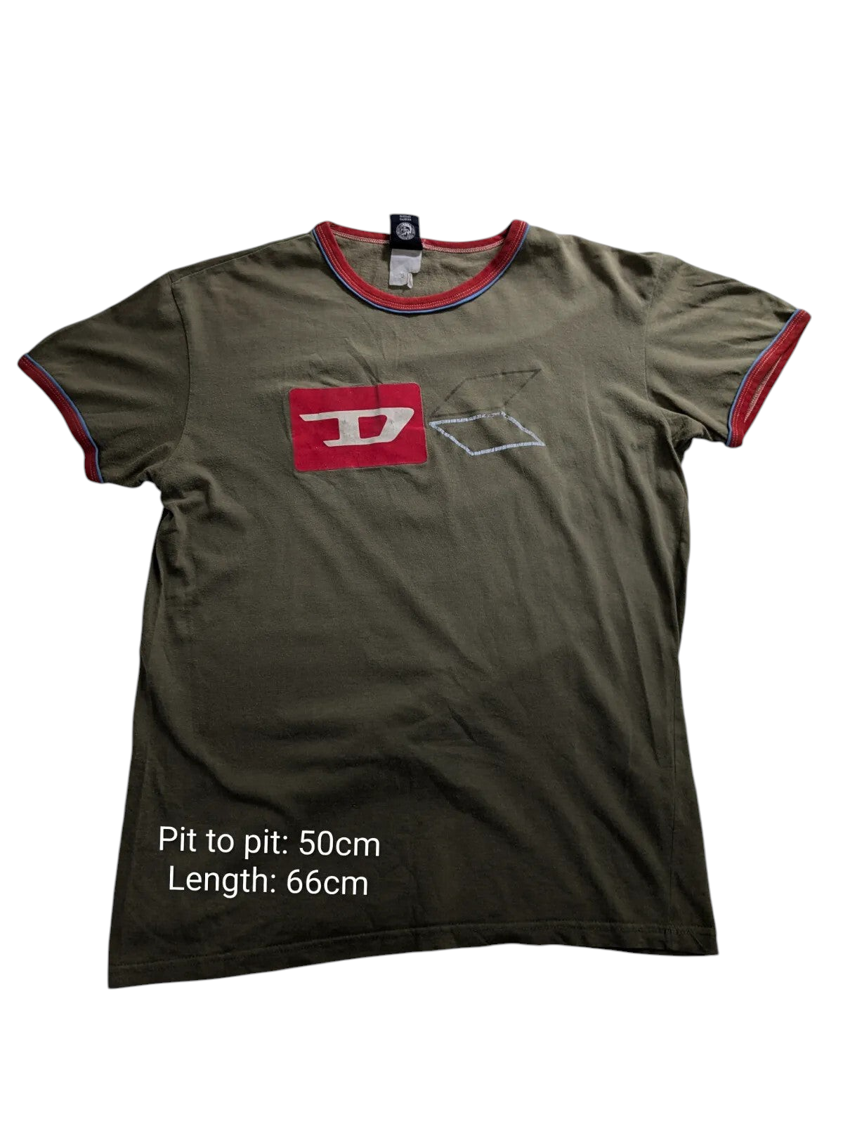 Diesel T-Shirt Medium Olive Green Cotton Logo Graphic Print Short Sleeve