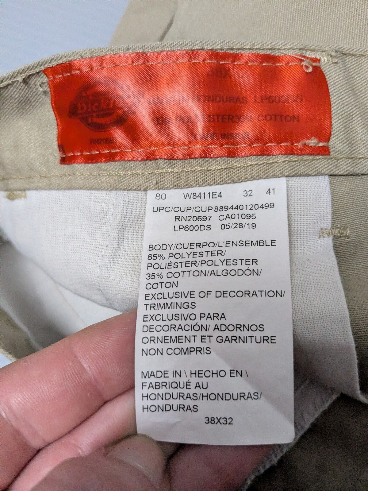 Dickies Cargo Pants Mens W38 L32 Beige Loose Fit Industrial Workwear