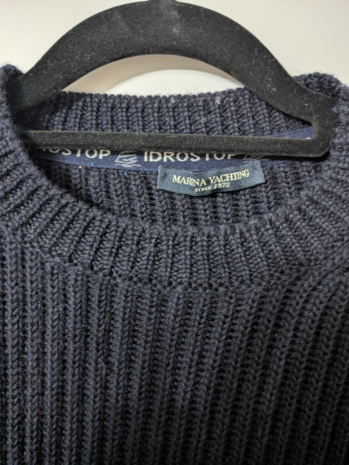 Marina Yachting Sweater Mens M Navy Blue Idrostop Crew-Neck Ribbed Wool