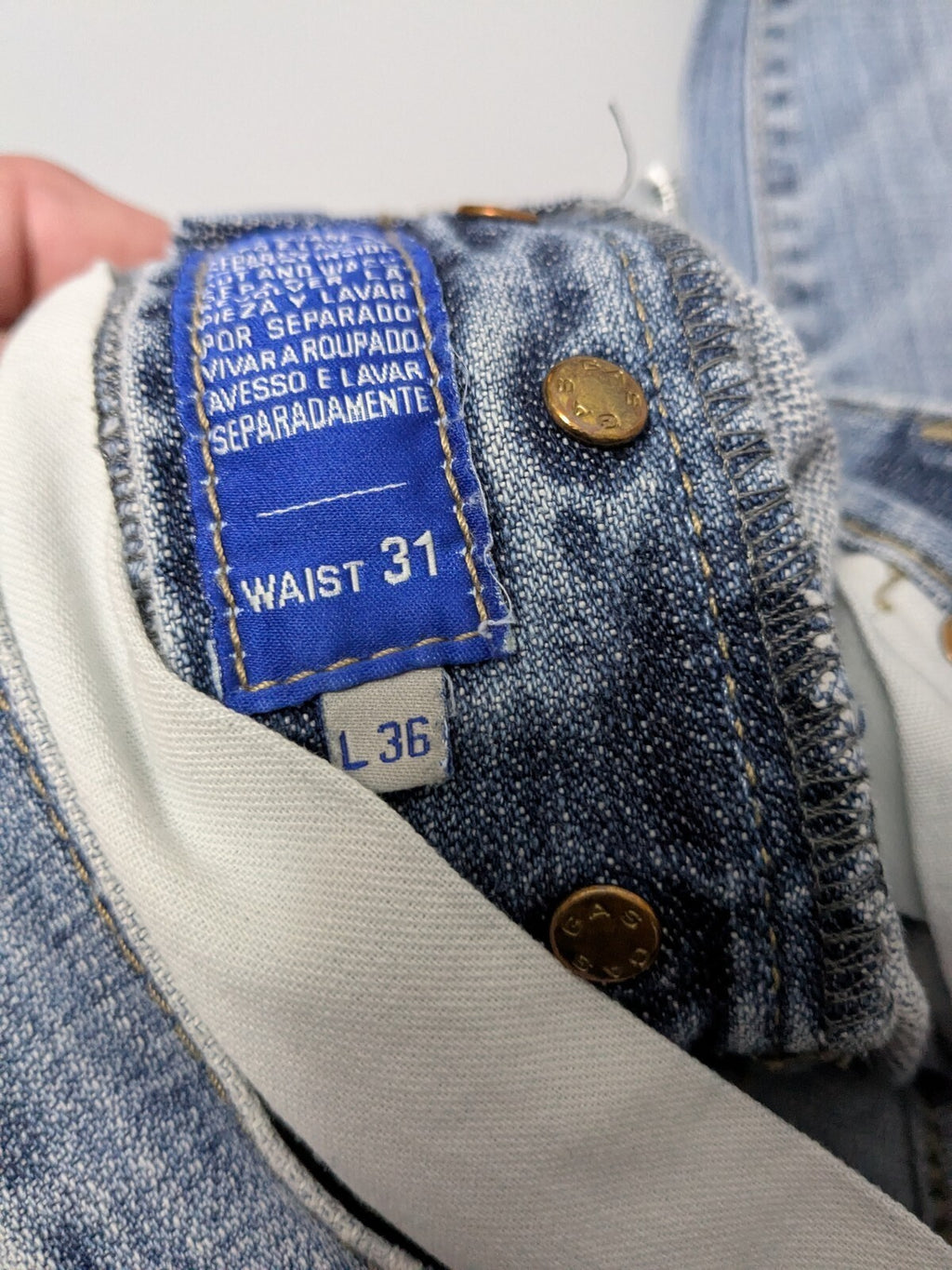 GAS Jeans W31 L36 Blue Vintage Distressed Straight Denim