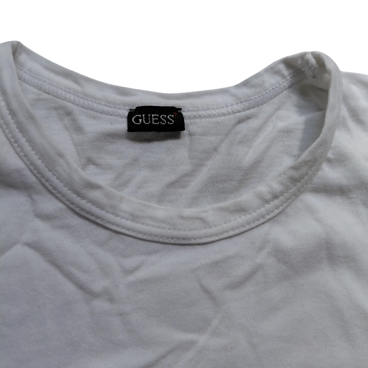 My Store GUESS white cotton crew neck t-shirt with brand label detail