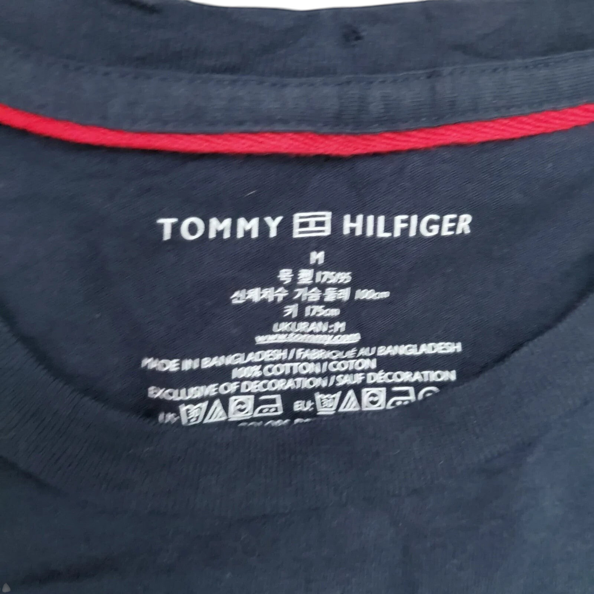 My Store Tommy Hilfiger navy cotton crew neck t-shirt interior neck label and care instructions