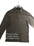 My Store Fred Perry khaki long sleeve polo shirt in cotton pique with striped collar and embroidered logo