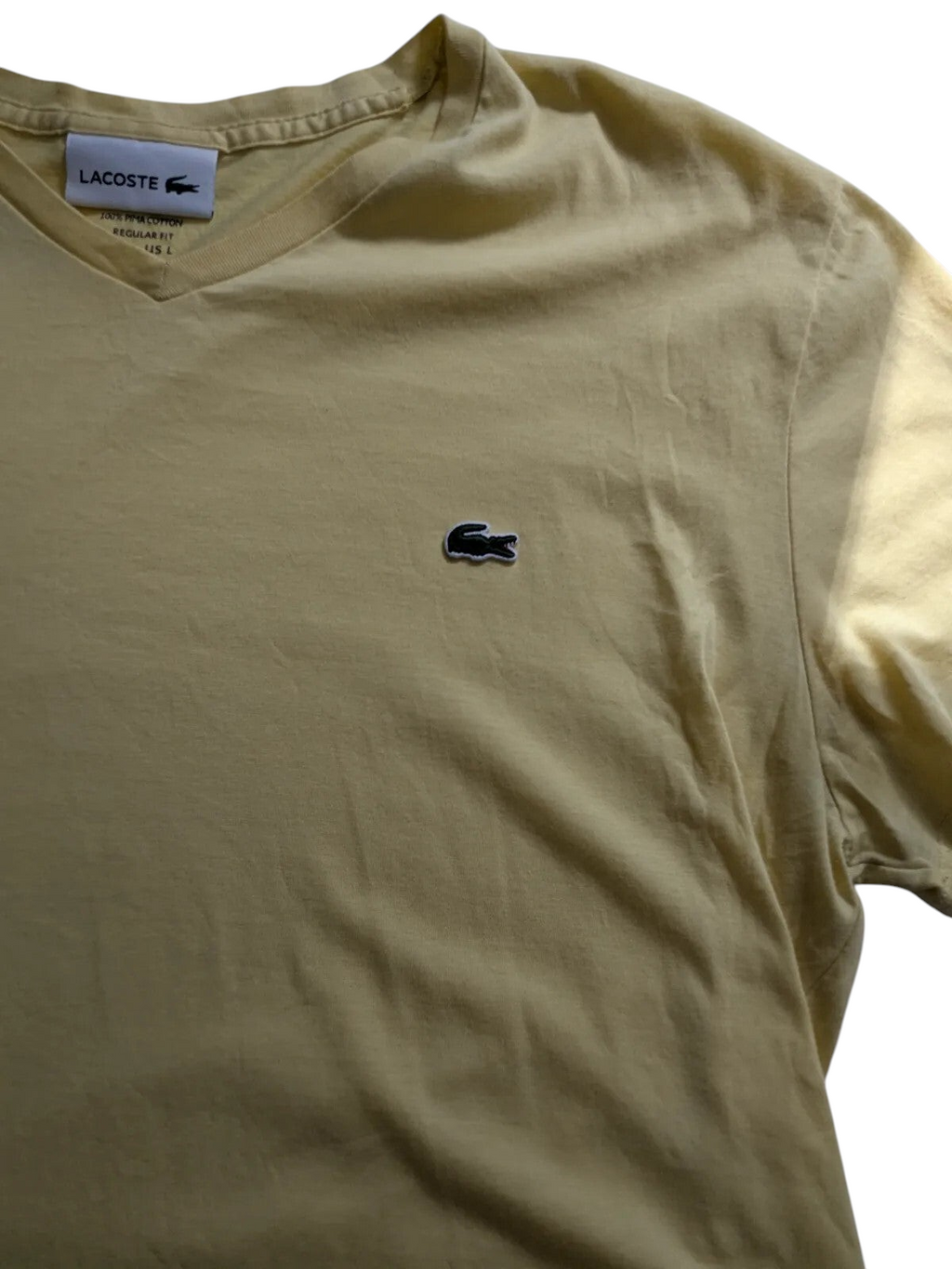 My Store yellow Lacoste cotton V-neck t-shirt with signature crocodile logo embroidery