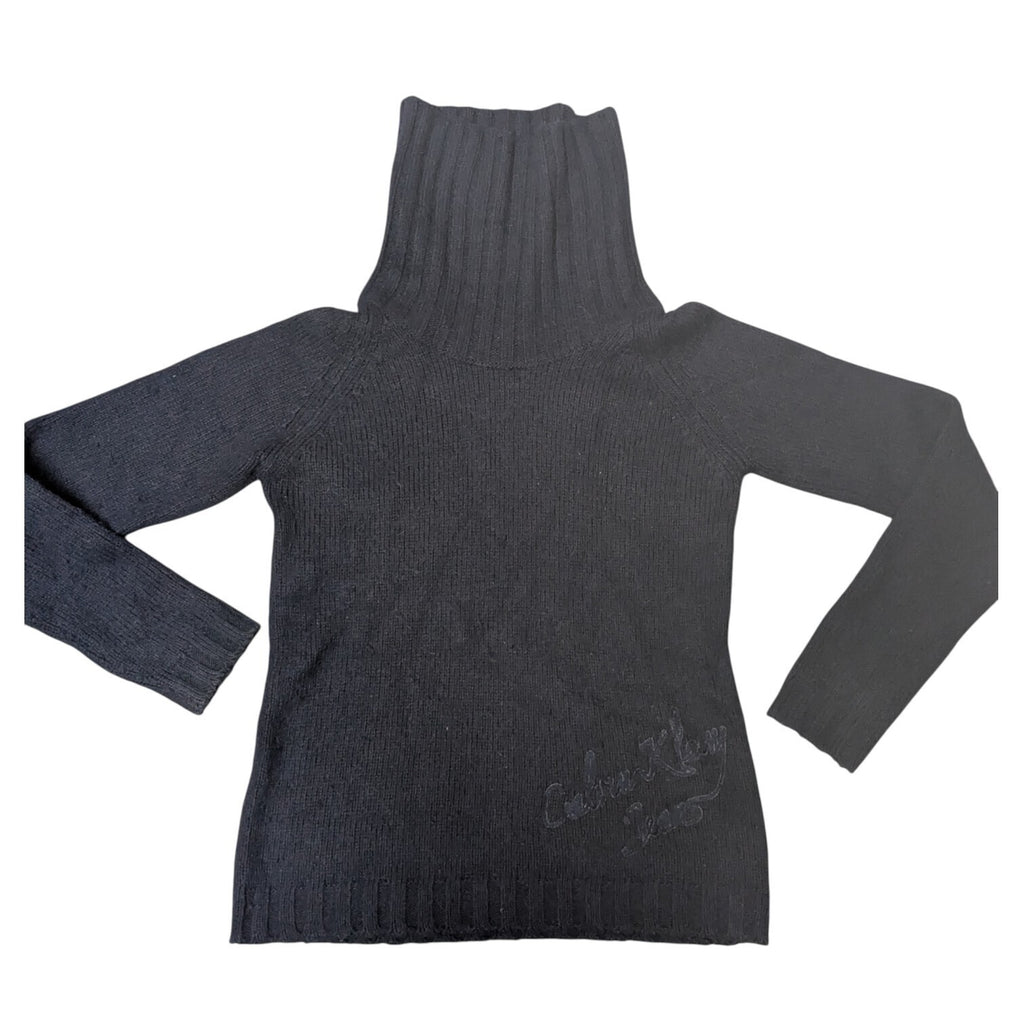 Calvin Klein Sweater Womens S Black Ribbed Turtleneck Y2K