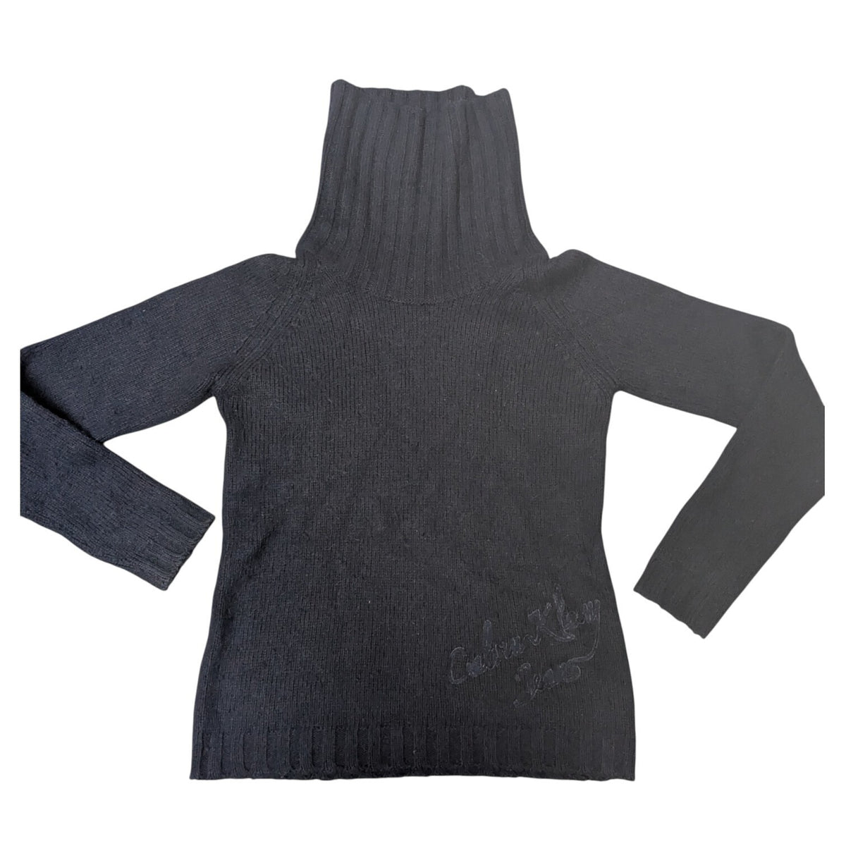 Calvin Klein Sweater Womens S Black Ribbed Turtleneck Y2K