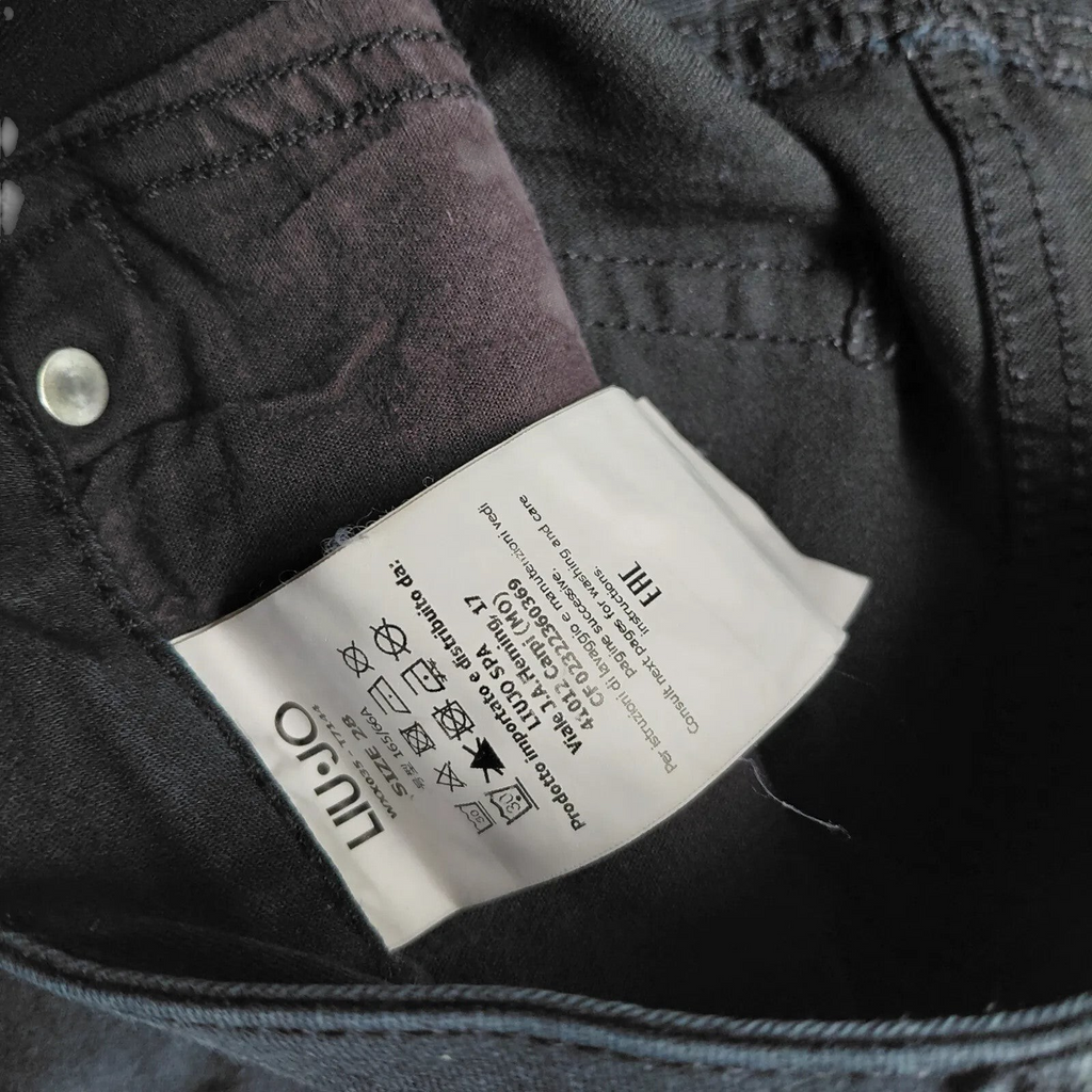 My Store Liu Jo black denim jeans care label and size tag inside the waistband
