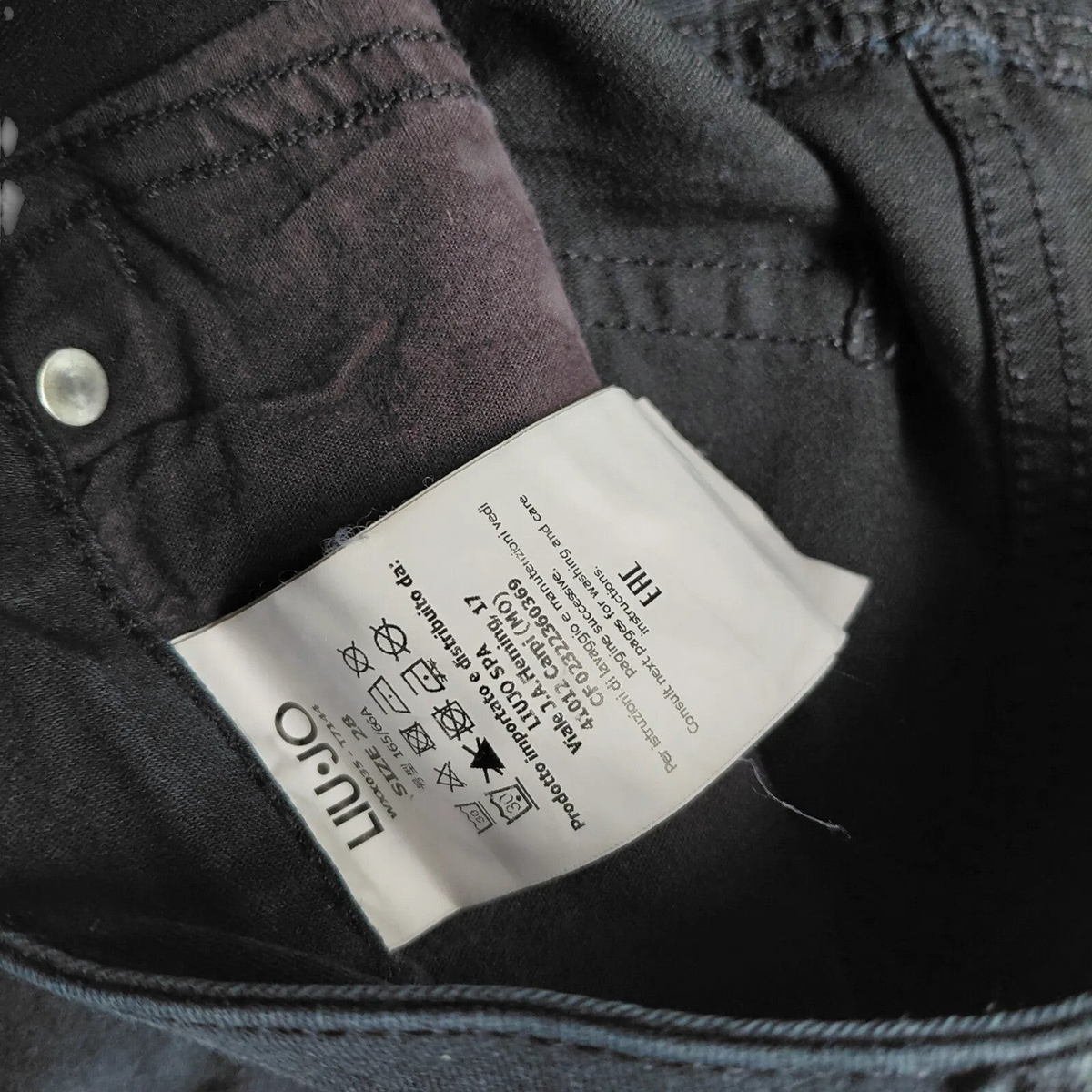 My Store Liu Jo black denim jeans care label and size tag inside the waistband