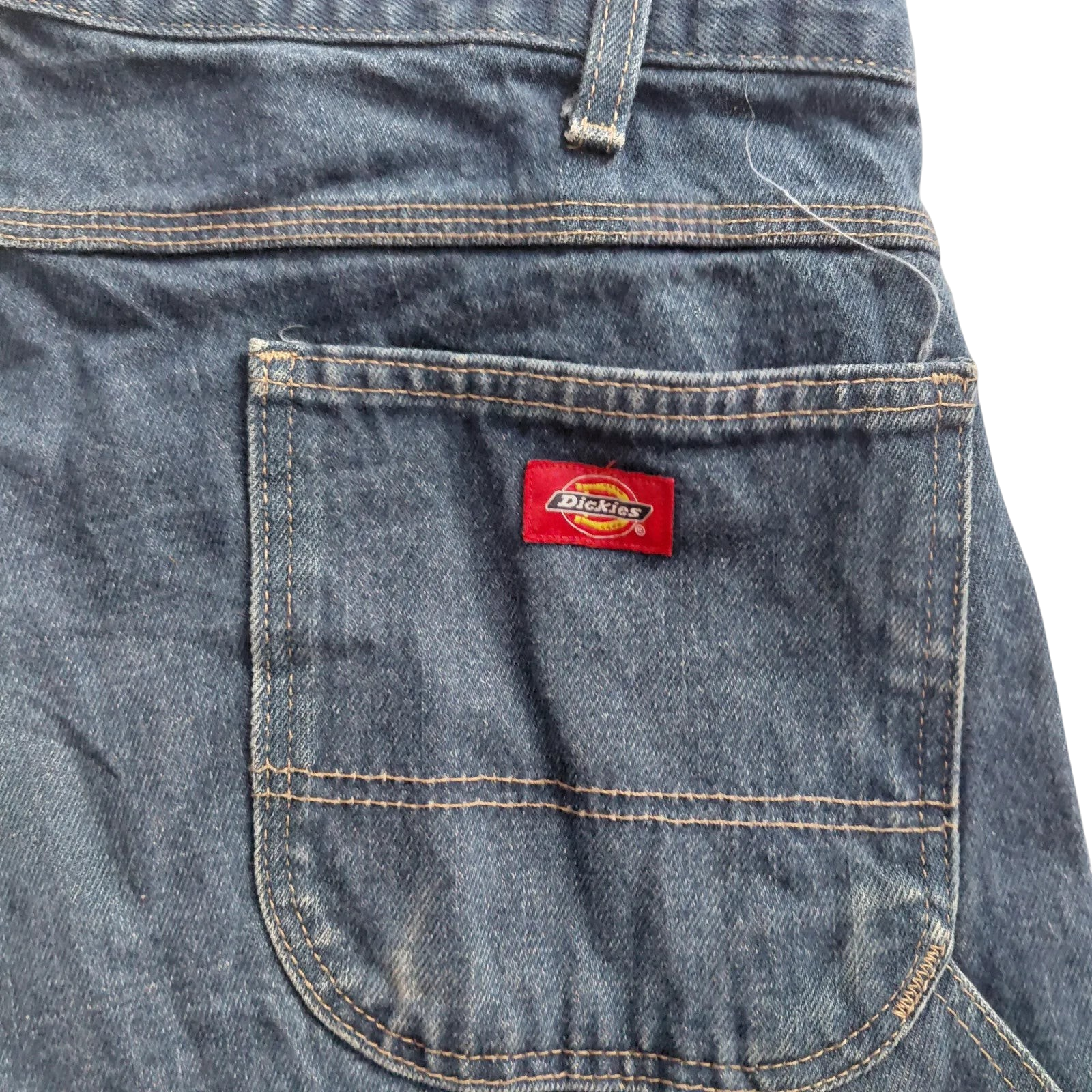 My Store Dickies carpenter jeans in mid blue wash denim featuring a back pocket with the iconic red logo patch.