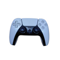 My Store white Sony DualSense wireless controller for PS5 in used condition, top-down view on a wooden surface.